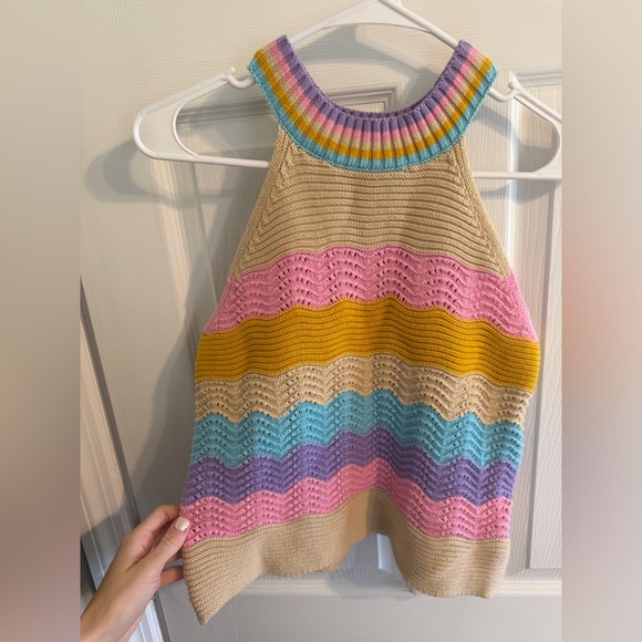 Colorful THML Striped Crochet Knit Halter Top M - Picture 2 of 4